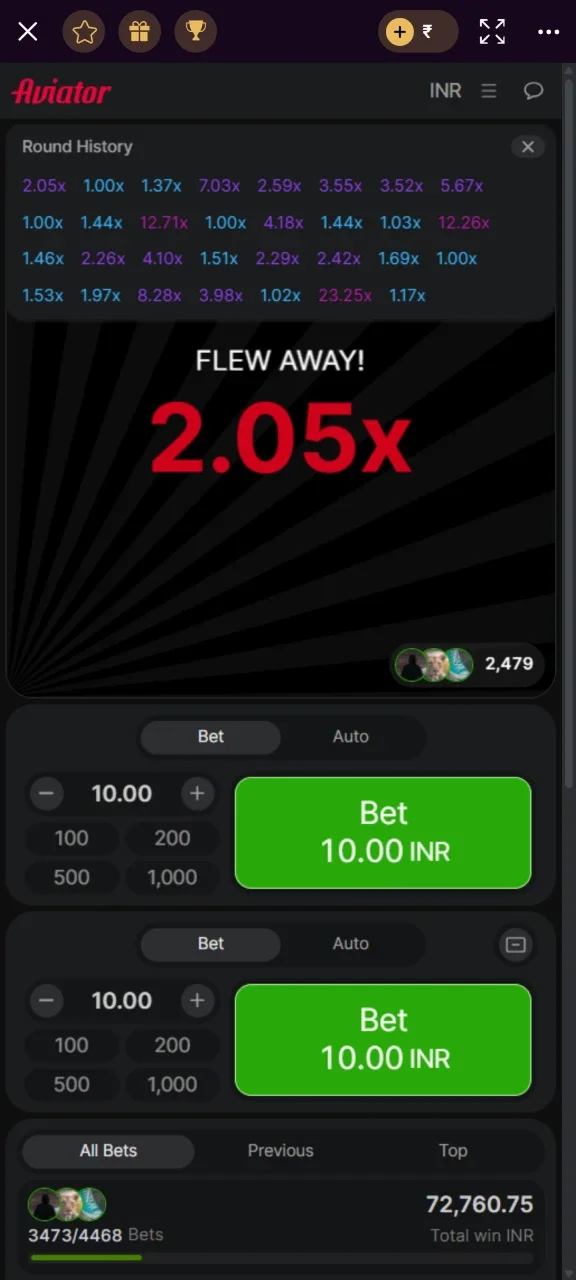 You can check a history of the Aviator round on the Batery website.