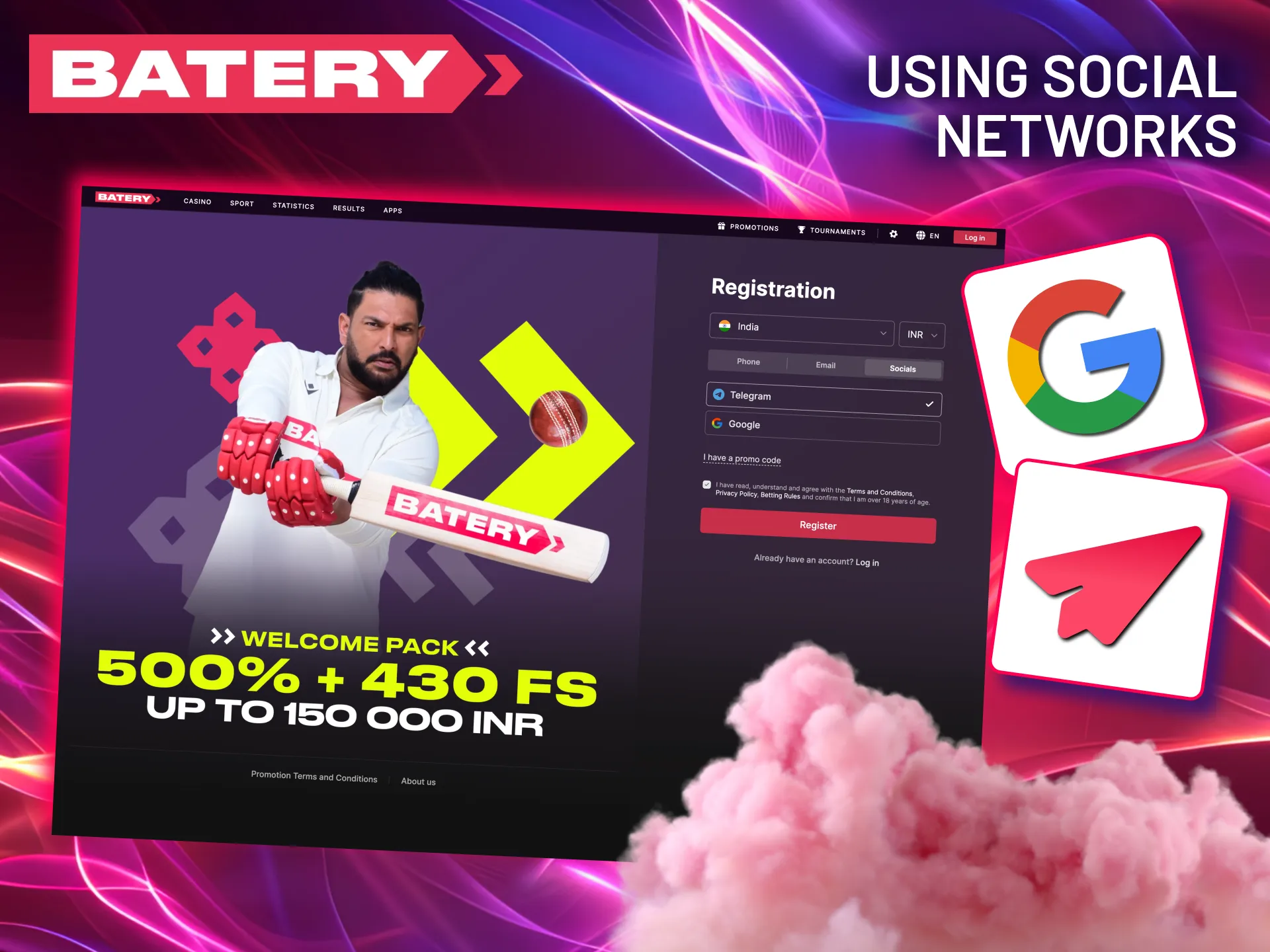 Create a Batery account quickly through your favorite social platform.