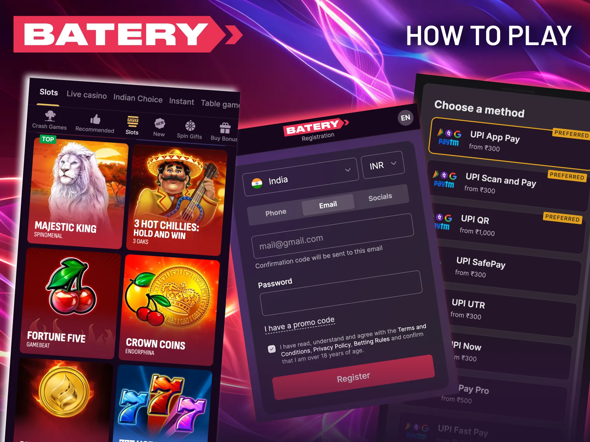 Easy Batery steps to wager on slot games.