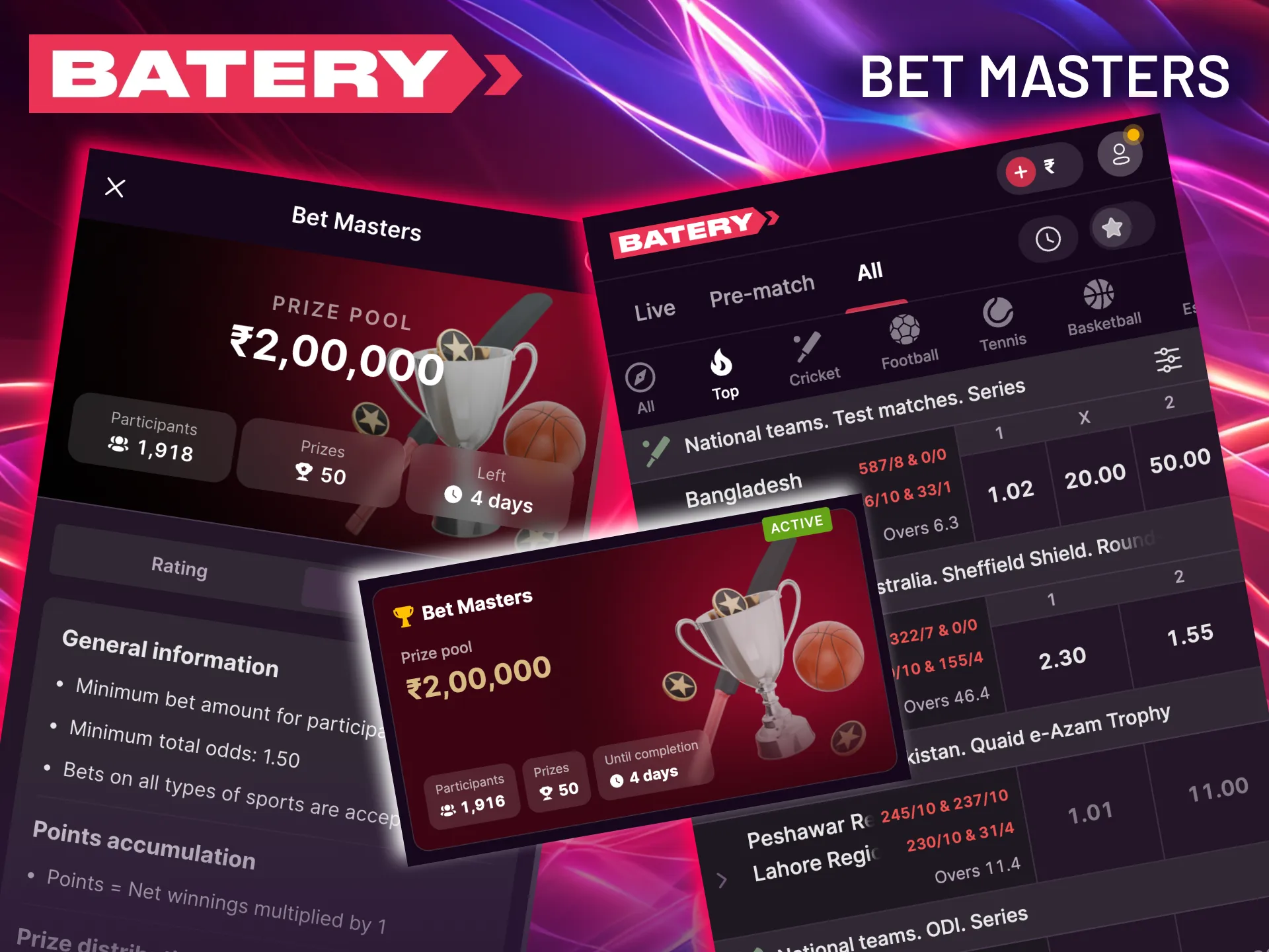 Place sports bets in Batery to earn leaderboard points.