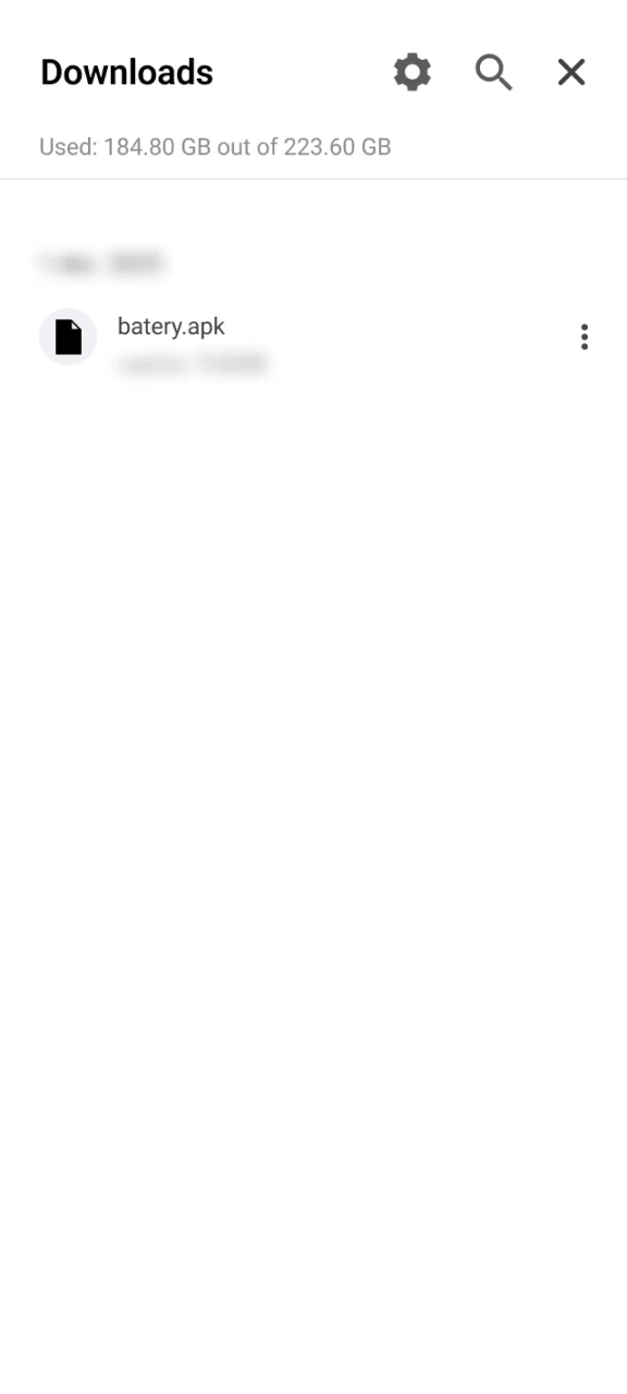 Find the downloaded APK file to begin installing Batery.