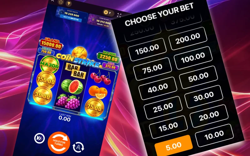 At Batery, when playing Coin Strike, you can choose any bet size.